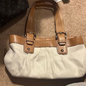 Coach Brown and Cream Leather Shoulder Bag